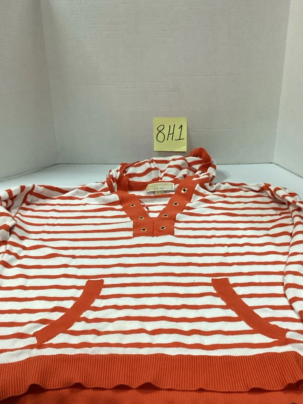 Michael Kors Orange and White Striped Hooded Pullover